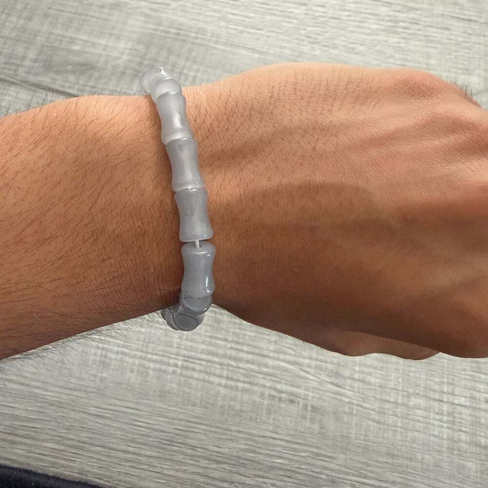 Grey Bamboo-Shaped Glass Bead Stretch Bracelet